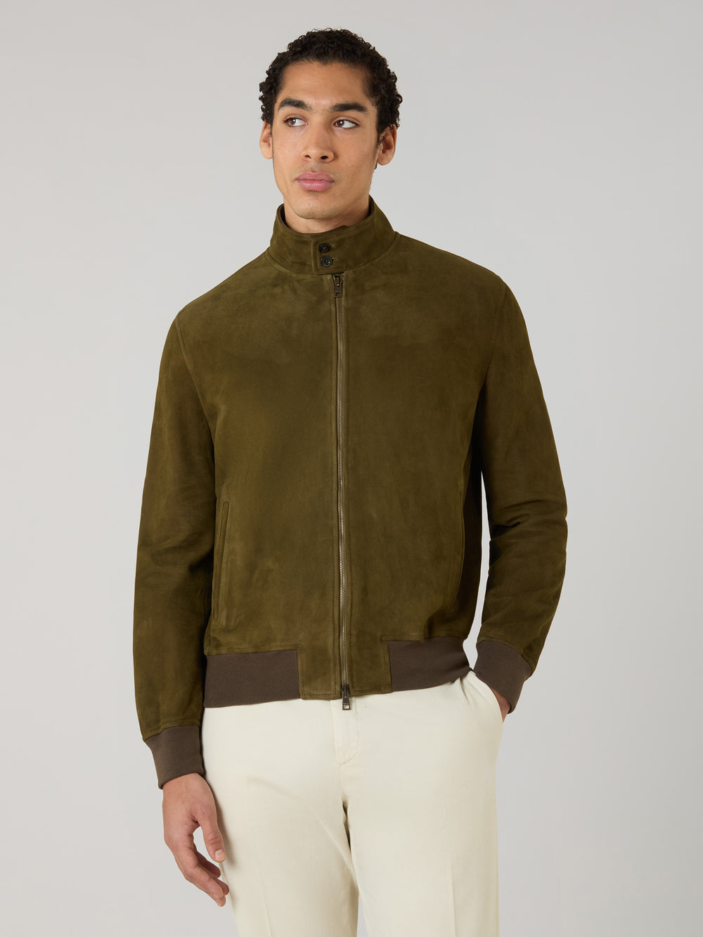 Dark Khaki Suede Bomber