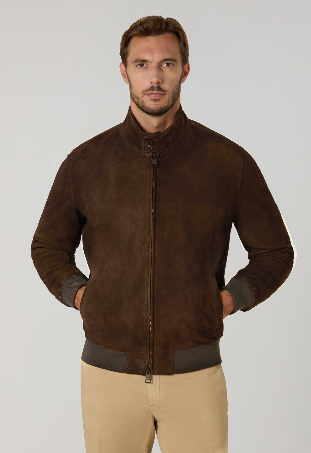 Bomber imbottito in suede marrone
