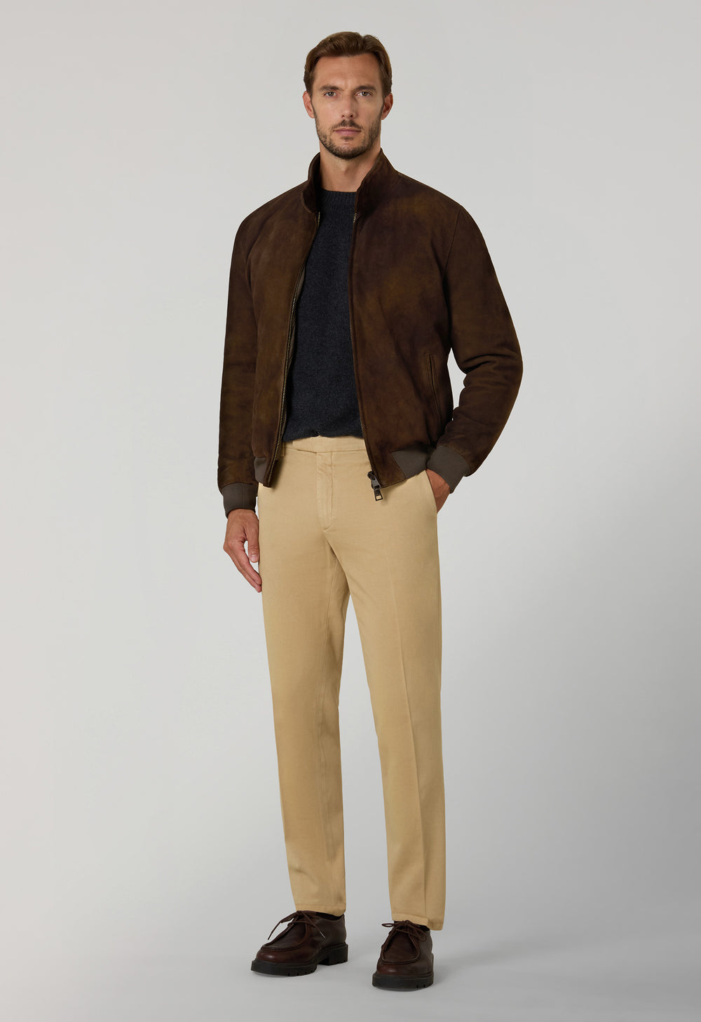 Bomber imbottito in suede marrone