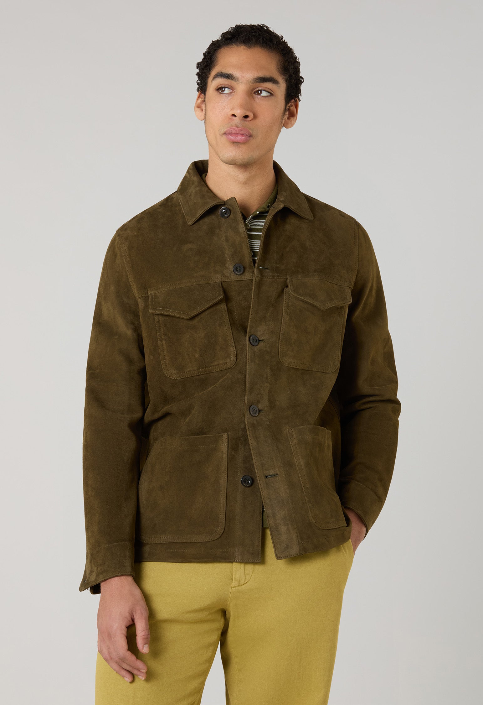 Dunkelkhaki Veloursleder-Arbeiterjacke