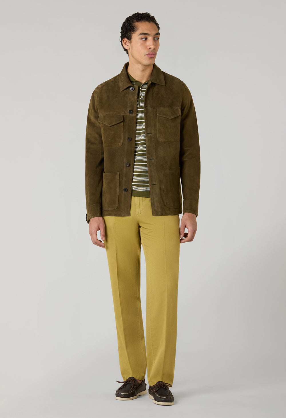 Dunkelkhaki Veloursleder-Arbeiterjacke