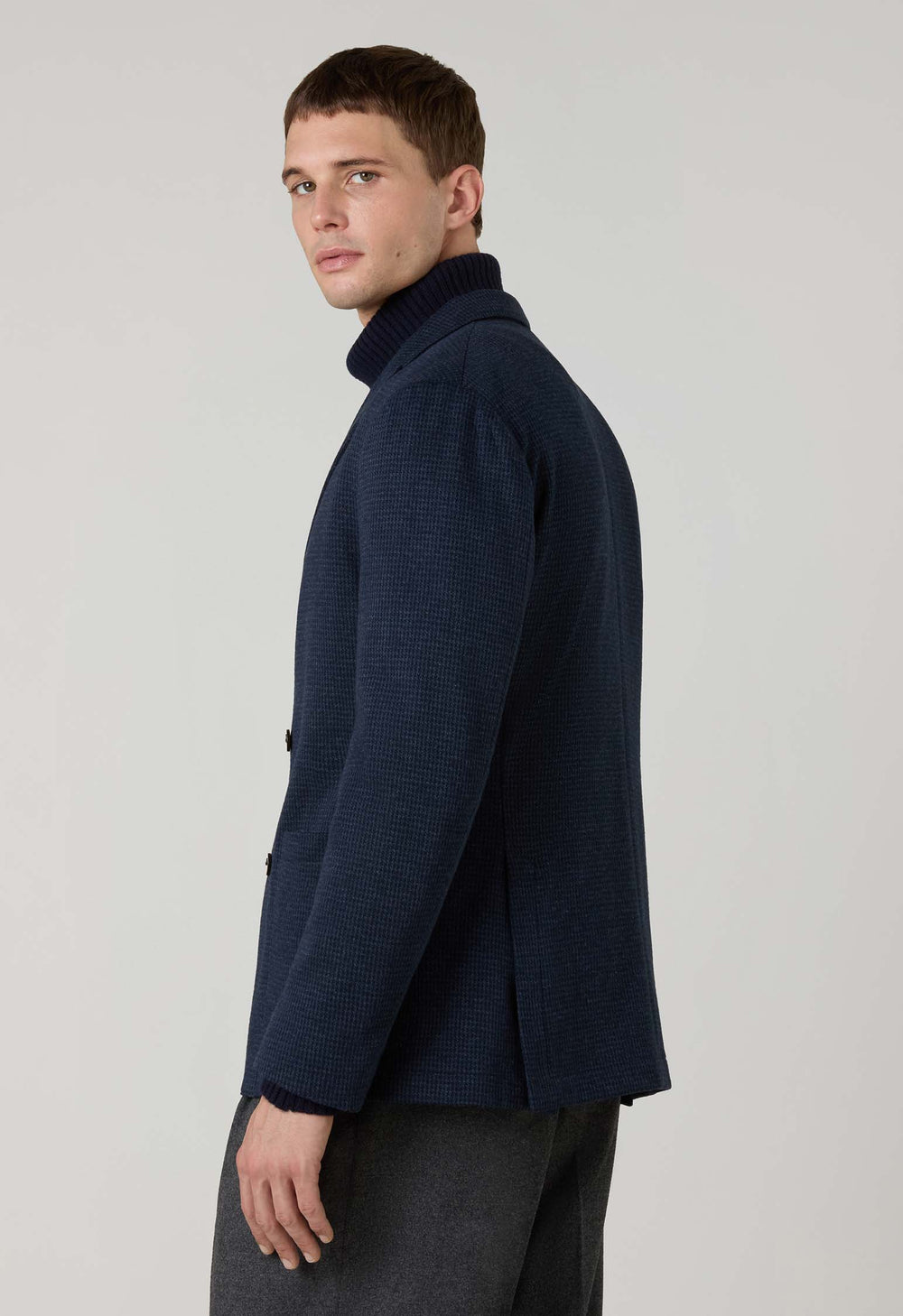 Blue Houndstooth Jersey double-breasted Easy Jacket