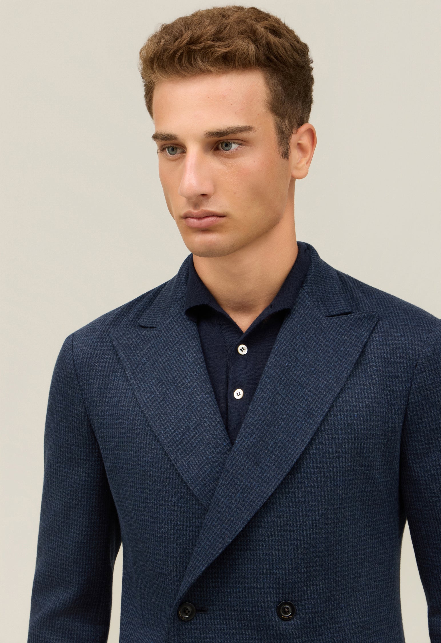 Giacca easy doppiopetto in jersey pied-de-poule blu