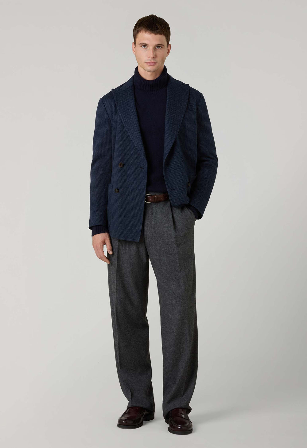 Blue Houndstooth Jersey double-breasted Easy Jacket