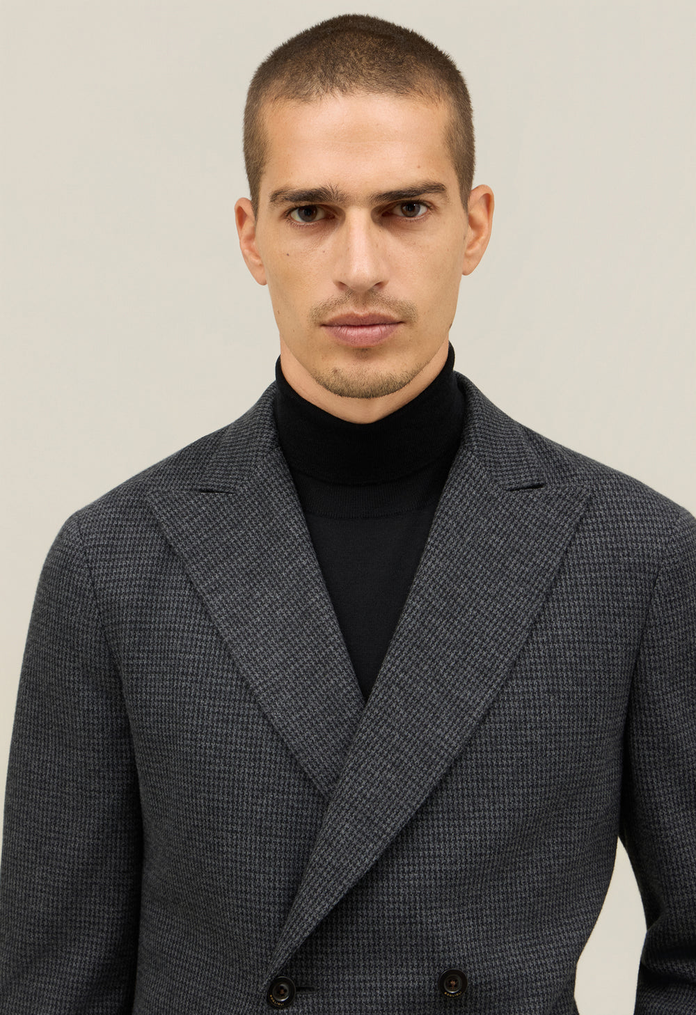 Grey Houndstooth Jersey double-breasted Easy Jacket
