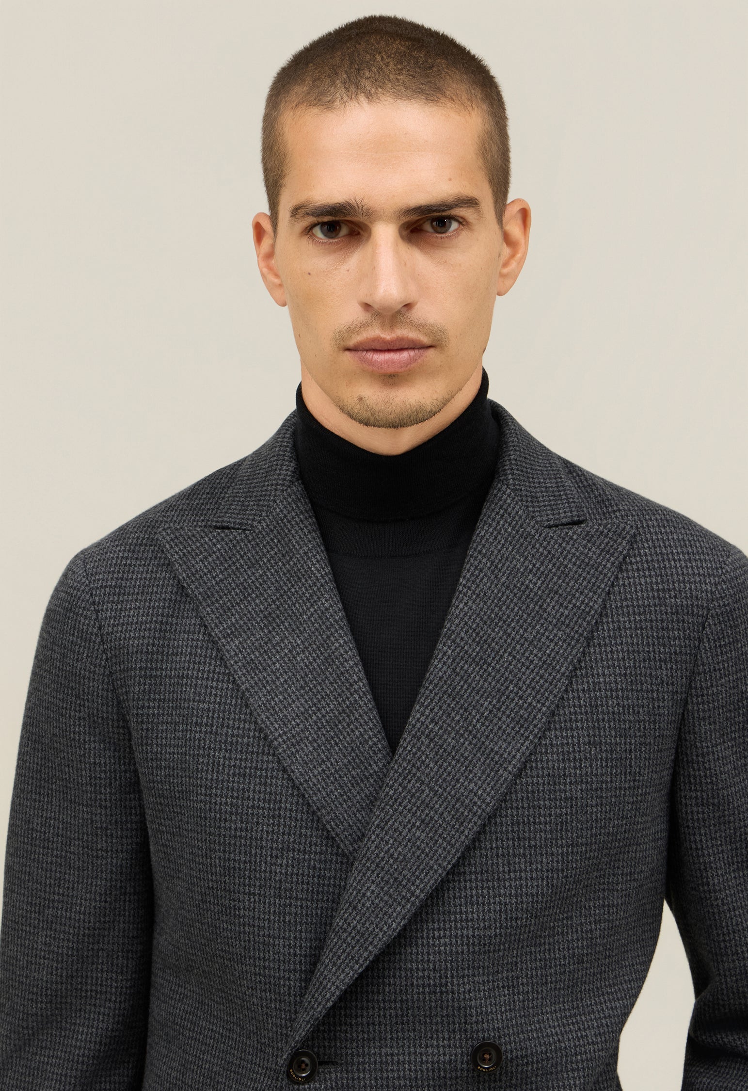 Grey Houndstooth Jersey double-breasted Easy Jacket
