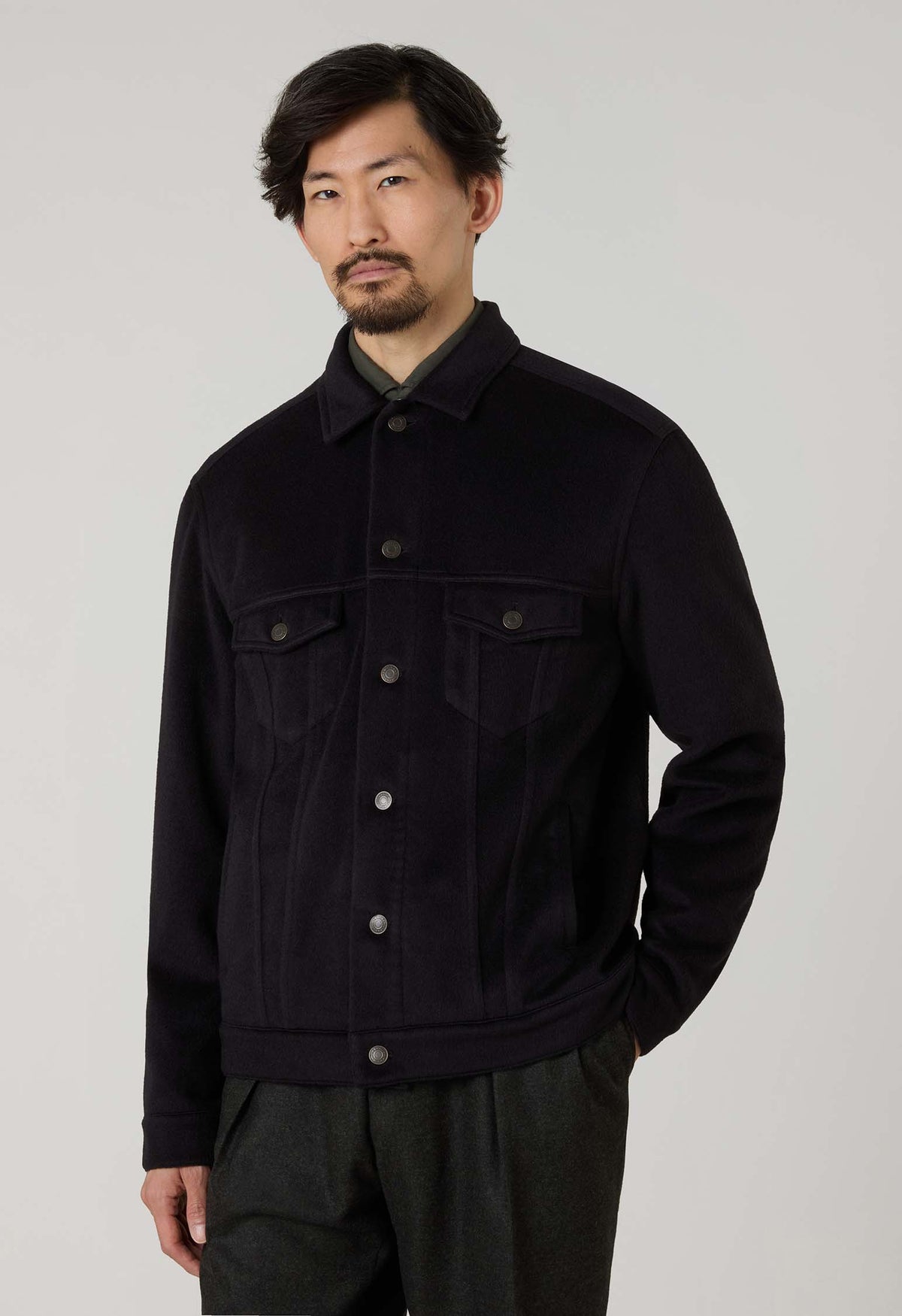 Dark Grey Garment Dyed Cashmere Biker