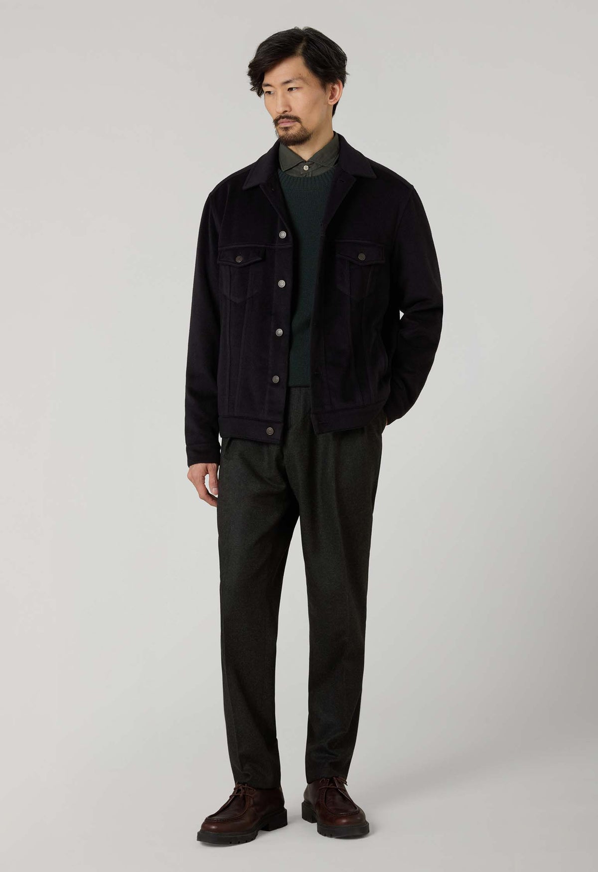 Dark Grey Garment Dyed Cashmere Biker