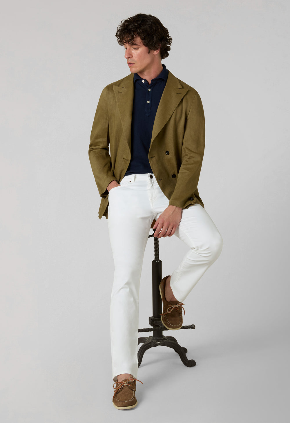 Green Linen Mohair Double-Breasted Sartoria Jacket