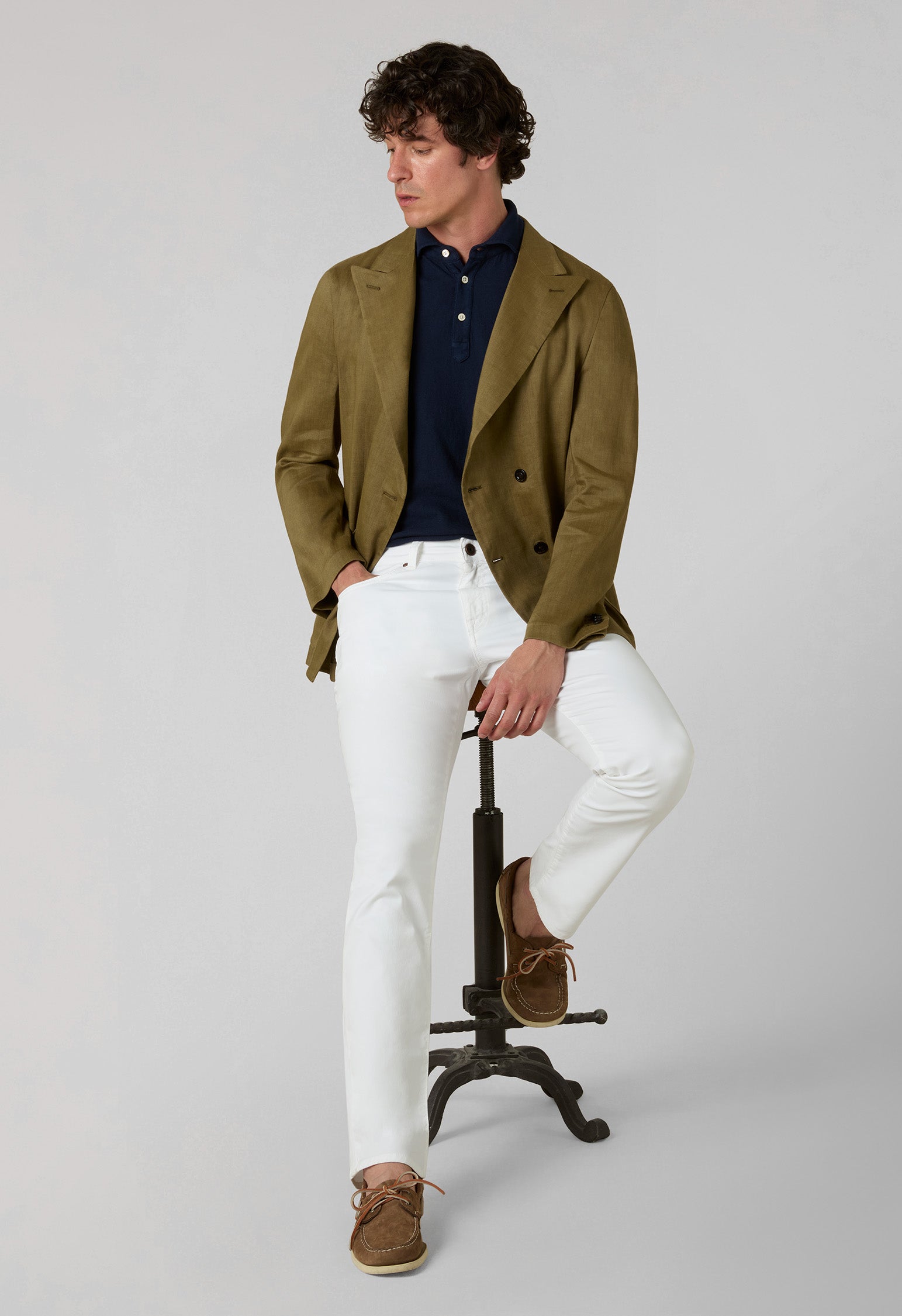 Green Linen Mohair Double-Breasted Sartoria Jacket