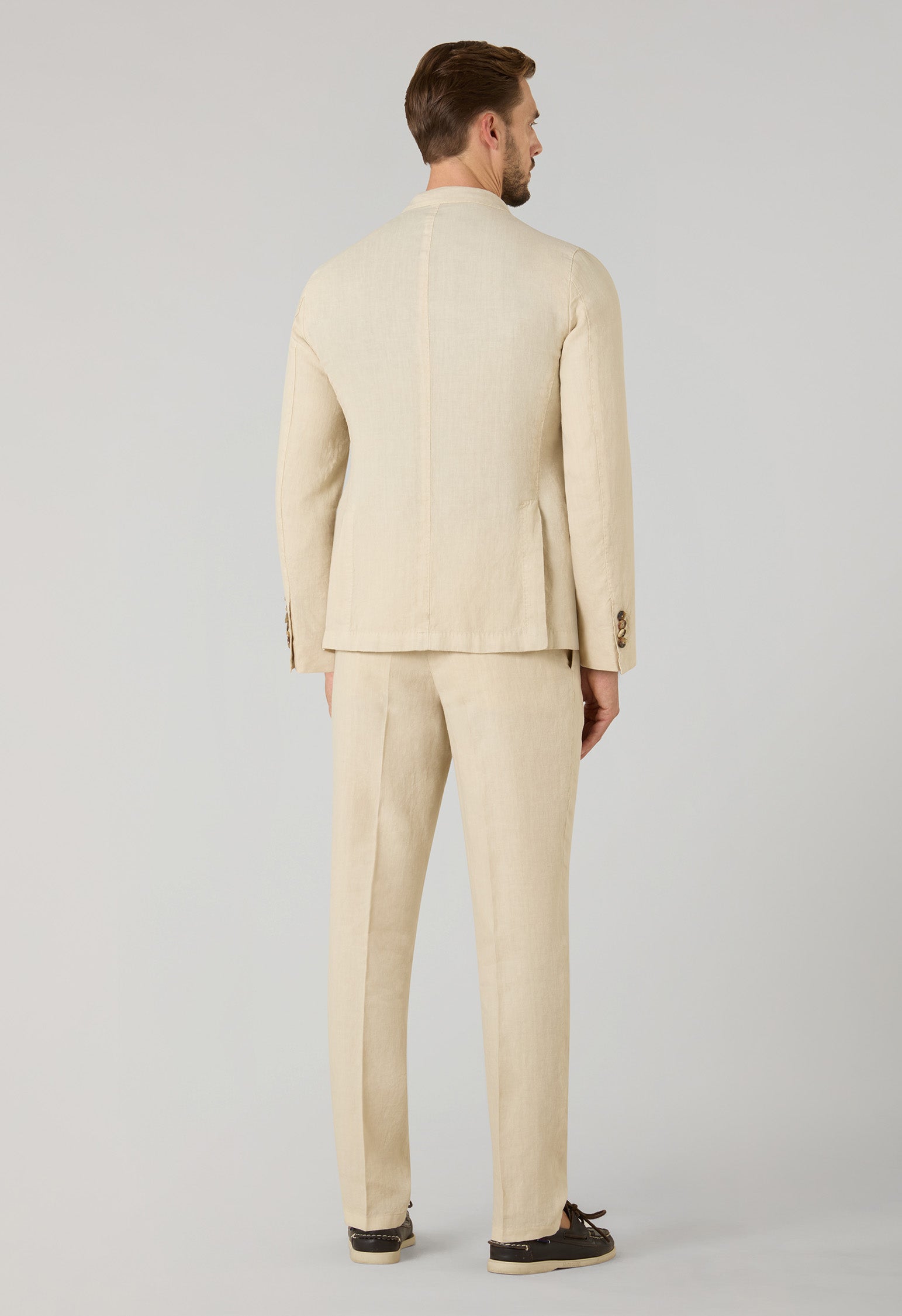 Beige Double-breasted Dover garment-dyed linen suit | Boglioli