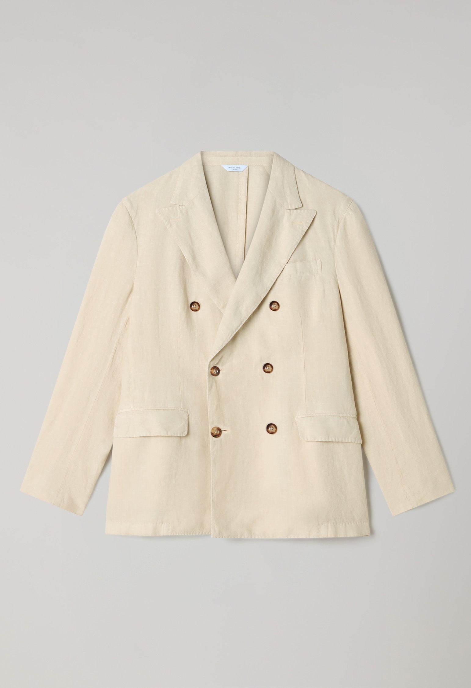 Beige Double-breasted Dover garment-dyed linen suit | Boglioli