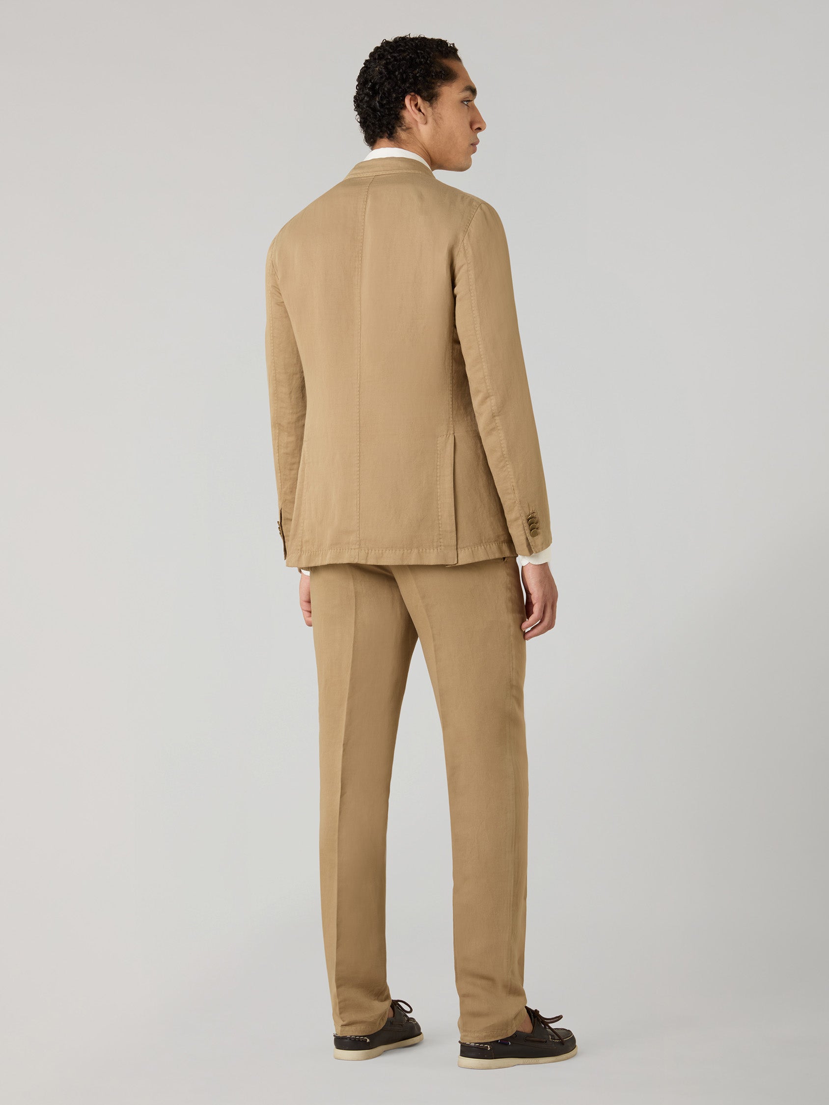 Camel Garment Dyed Cotton Linen Satin Double-Breasted Dover Suit