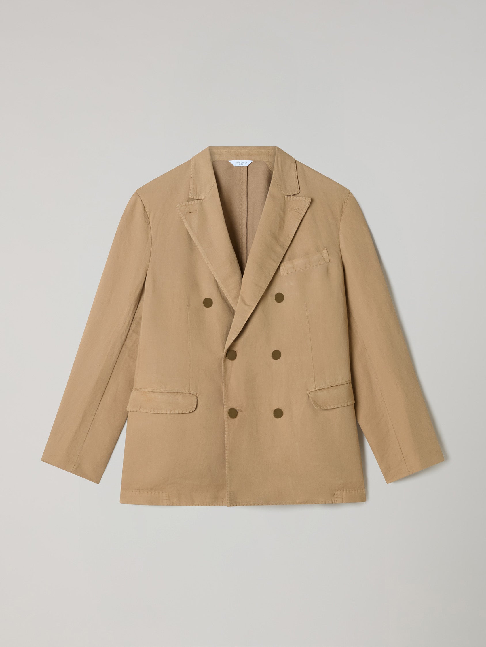 BOGLIOLI MILANO DOVER リネン アンコンジャケット 46 Camel Garment Dyed Cotton Linen Satin Double-Breasted Dover Suit