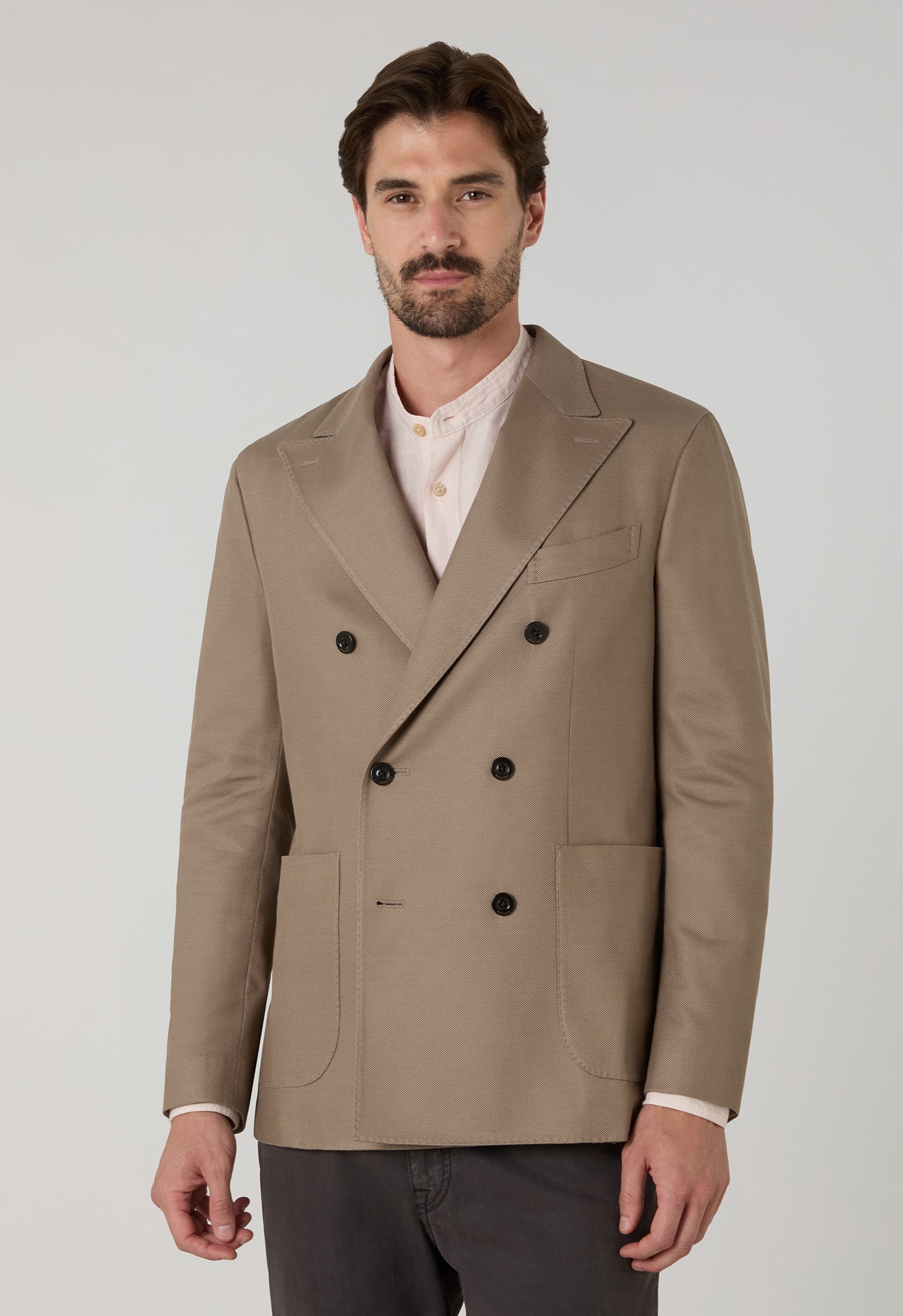 Beige Cotton Jersey Double-Breasted Dover Jacket