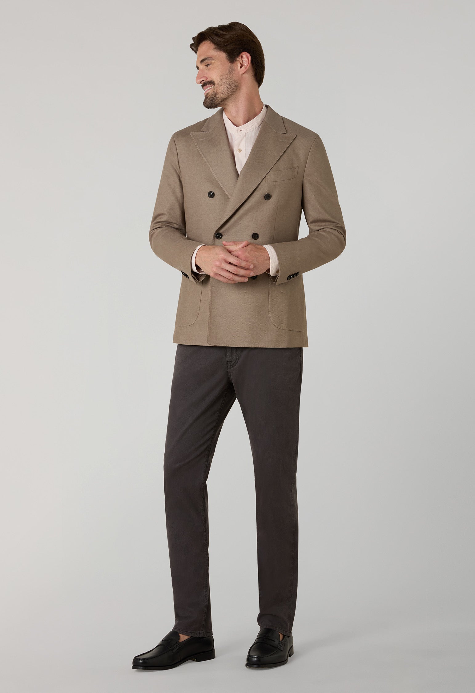 <美品>BOGLIOLI dover ベージュ カシミヤ ウール ジャケット46 Beige Cotton Jersey Double-Breasted Dover Jacket | Boglioli