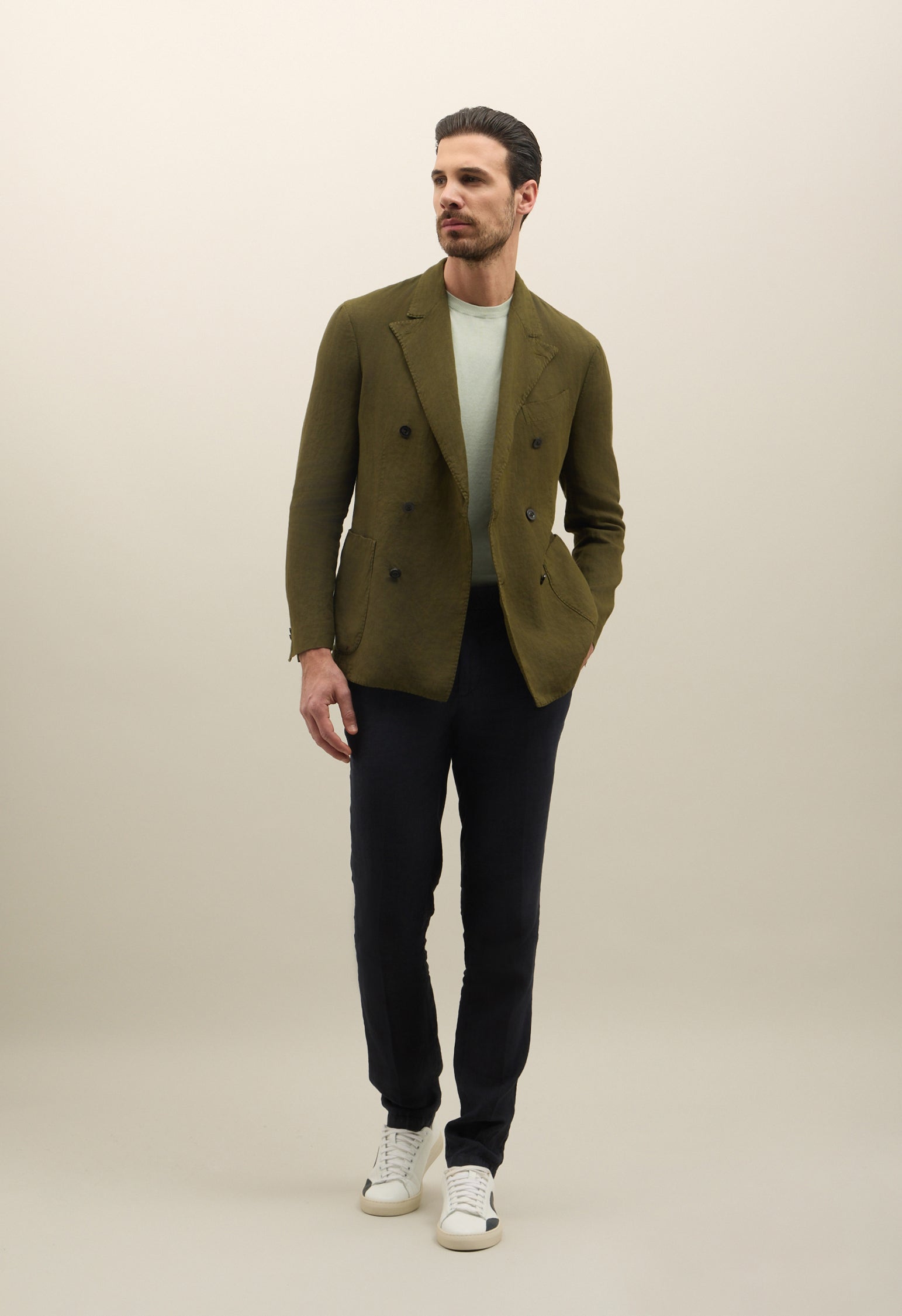BOGLIOLI MILANO DOVER リネン アンコンジャケット 46 Green Garment Dyed Linen Double-Breasted Dover Jacket | Boglioli