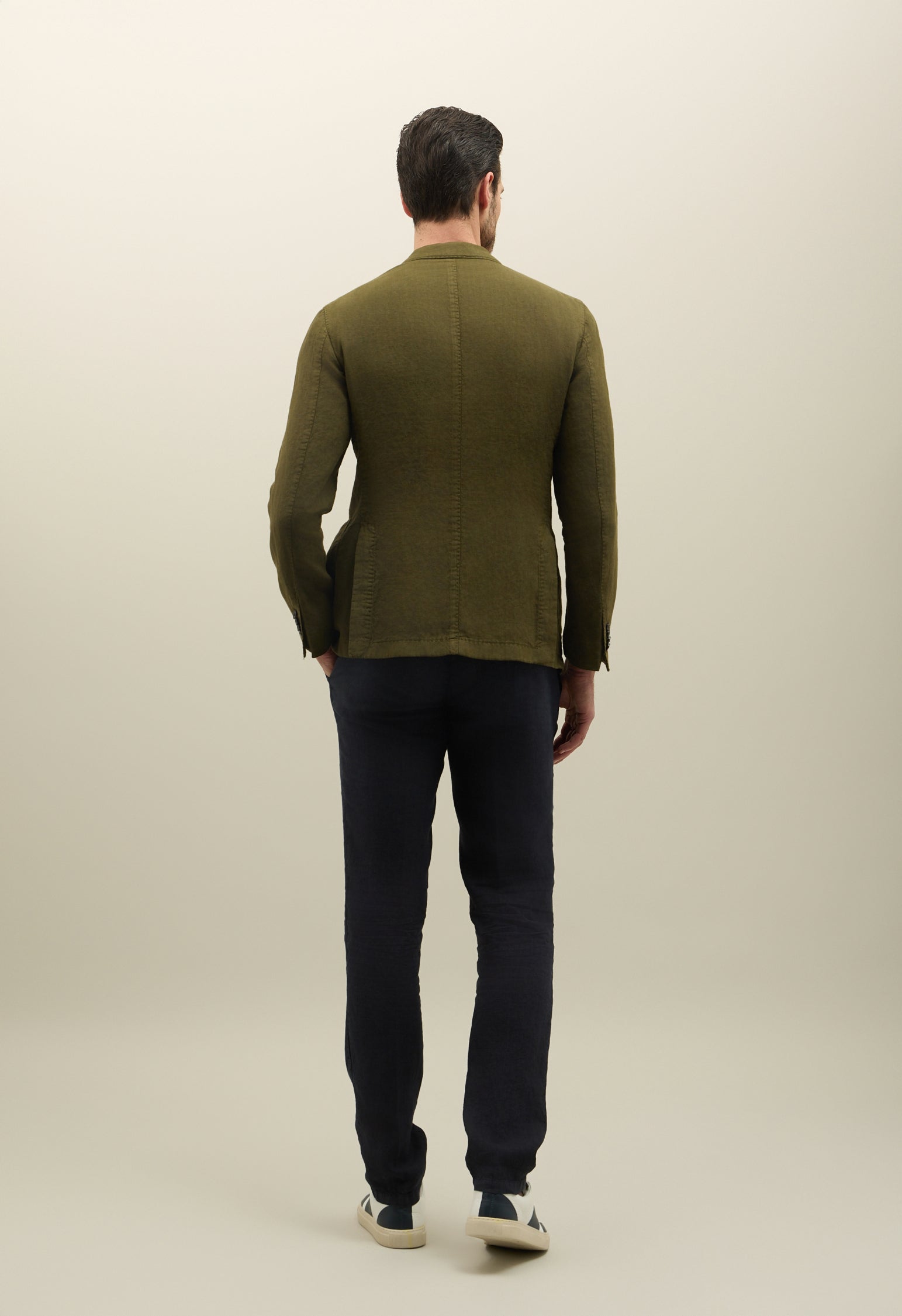 BOGLIOLI ボリオリ K-JACKET 48 ダークグリーン Green Garment Dyed Linen Double-Breasted Dover Jacket | Boglioli