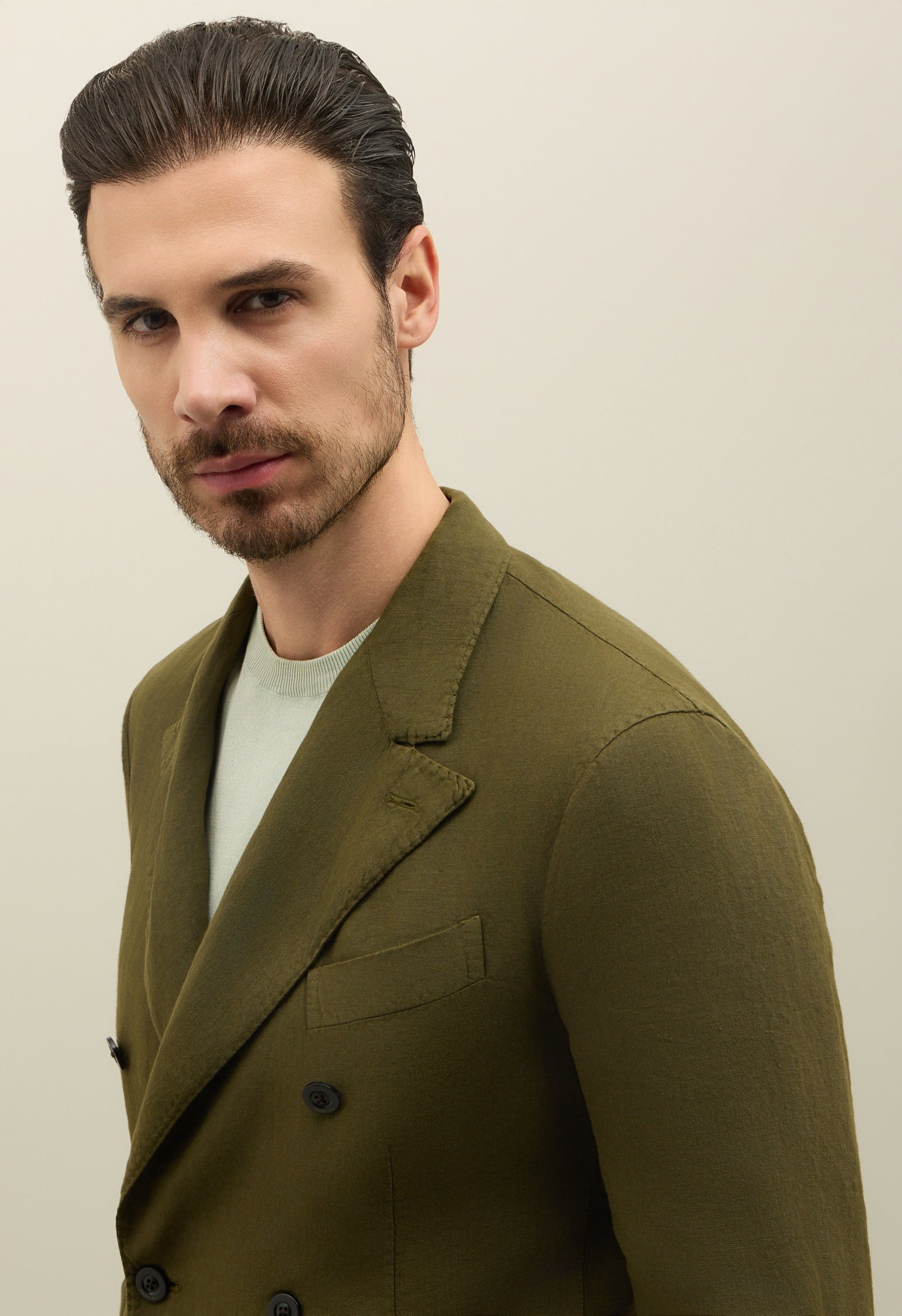 Green Garment Dyed Linen Double-Breasted Dover Jacket | Boglioli