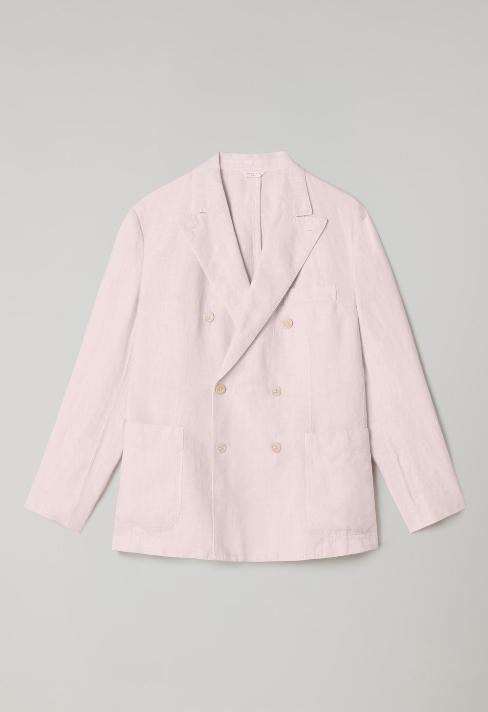 Pastel Pink Garment Dyed Linen Double-Breasted Dover Jacket