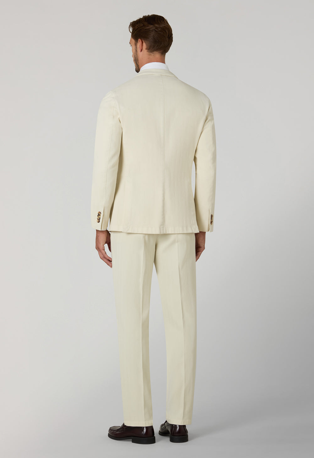 White Garment Dyed Cotton Herringbone double-breasted Dover Suit
