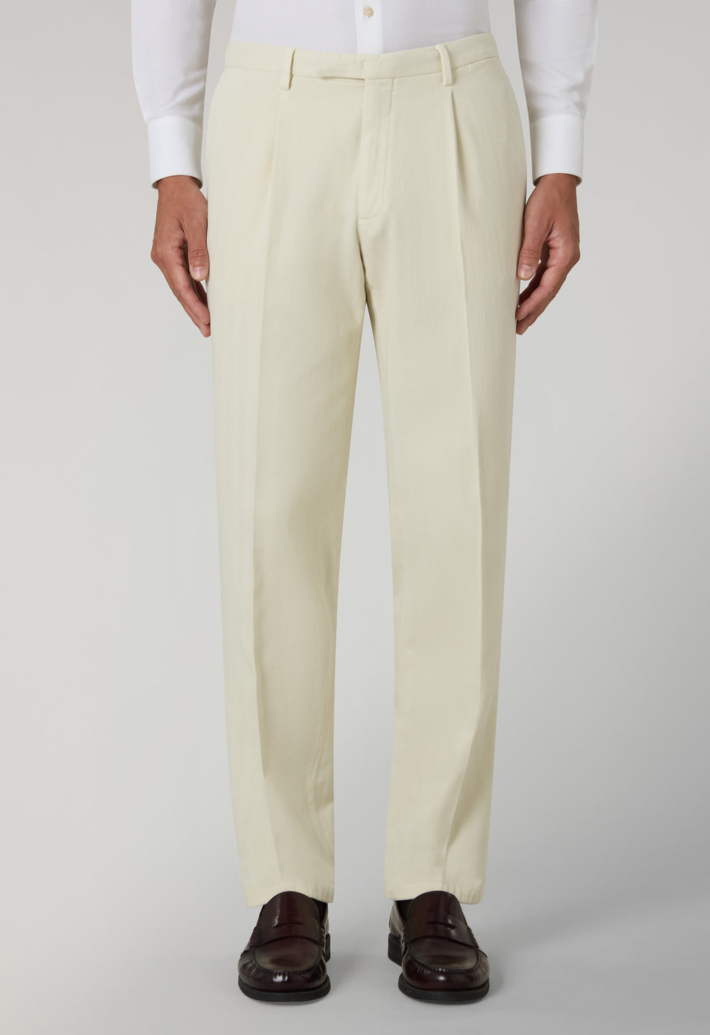 White Garment Dyed Cotton Herringbone double-breasted Dover Suit