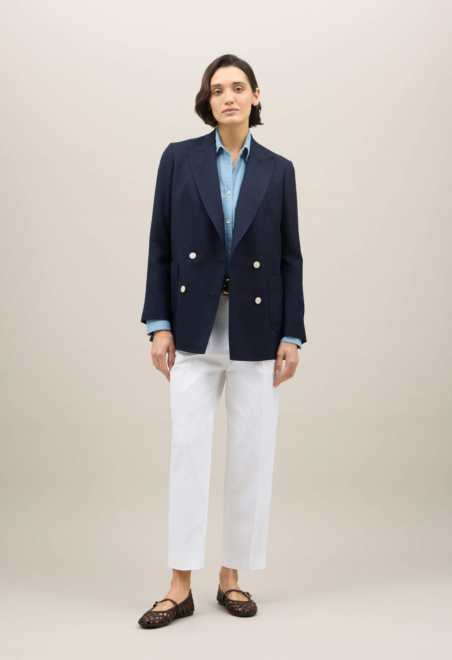 Blue Light Wool Honeycomb Maia Blazer