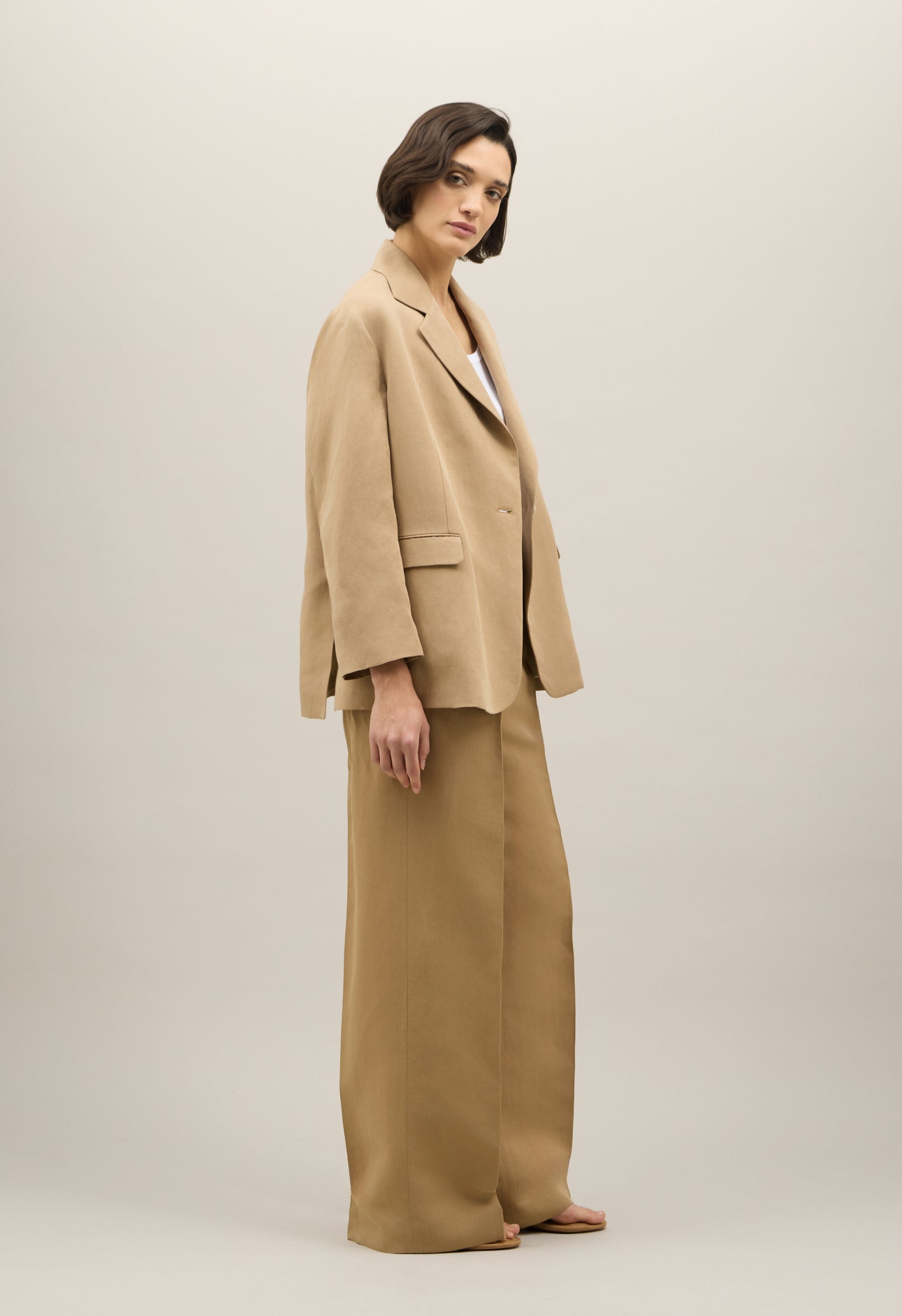 Beige Linen Tencel satin Otta Blazer