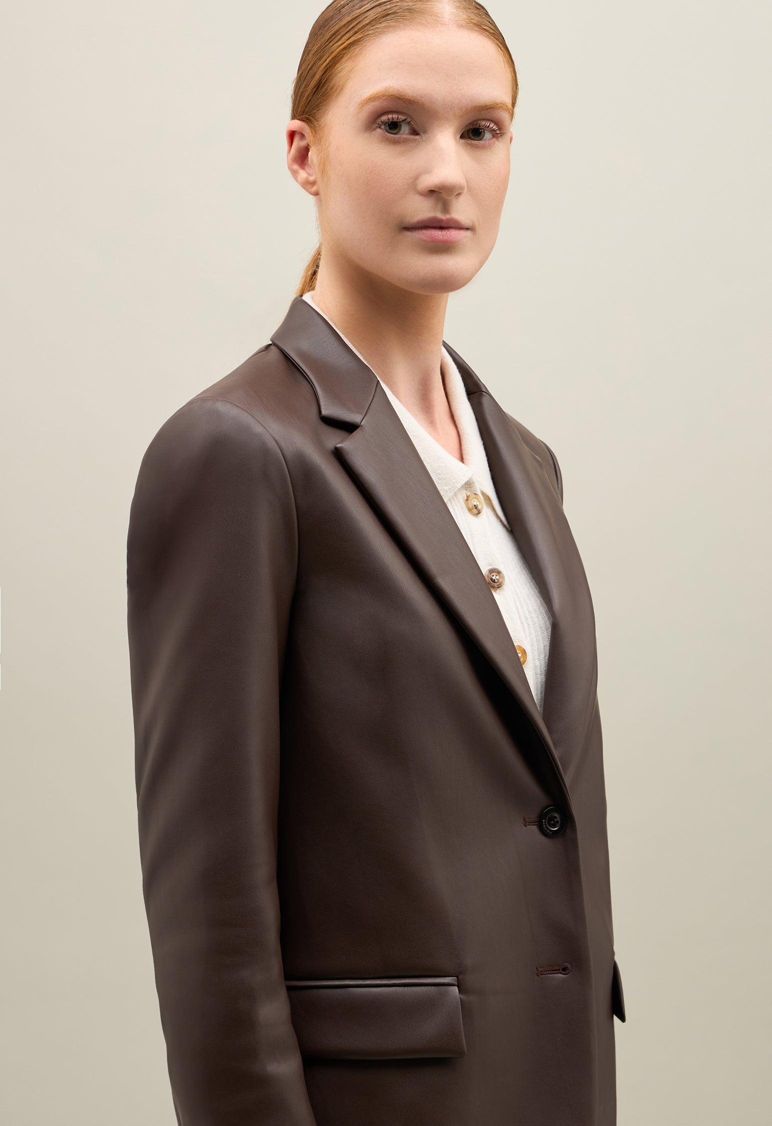 Brown Vegan Leather Giulia Blazer