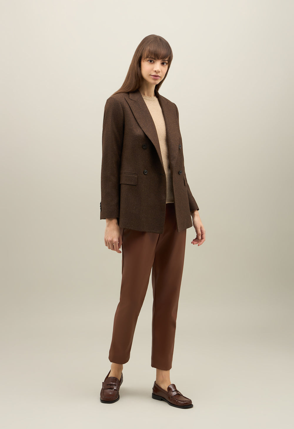 Brown Prince of Wales flannel Bianca Blazer