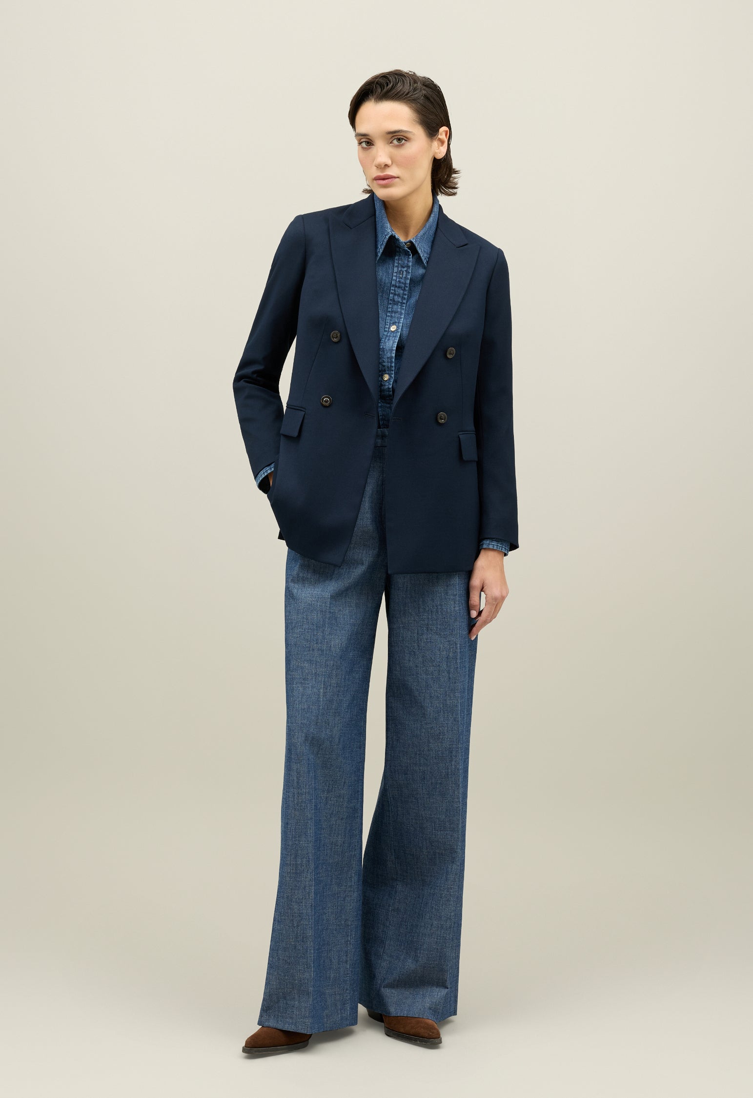 Blue Stretch gabardine Bianca Blazer 