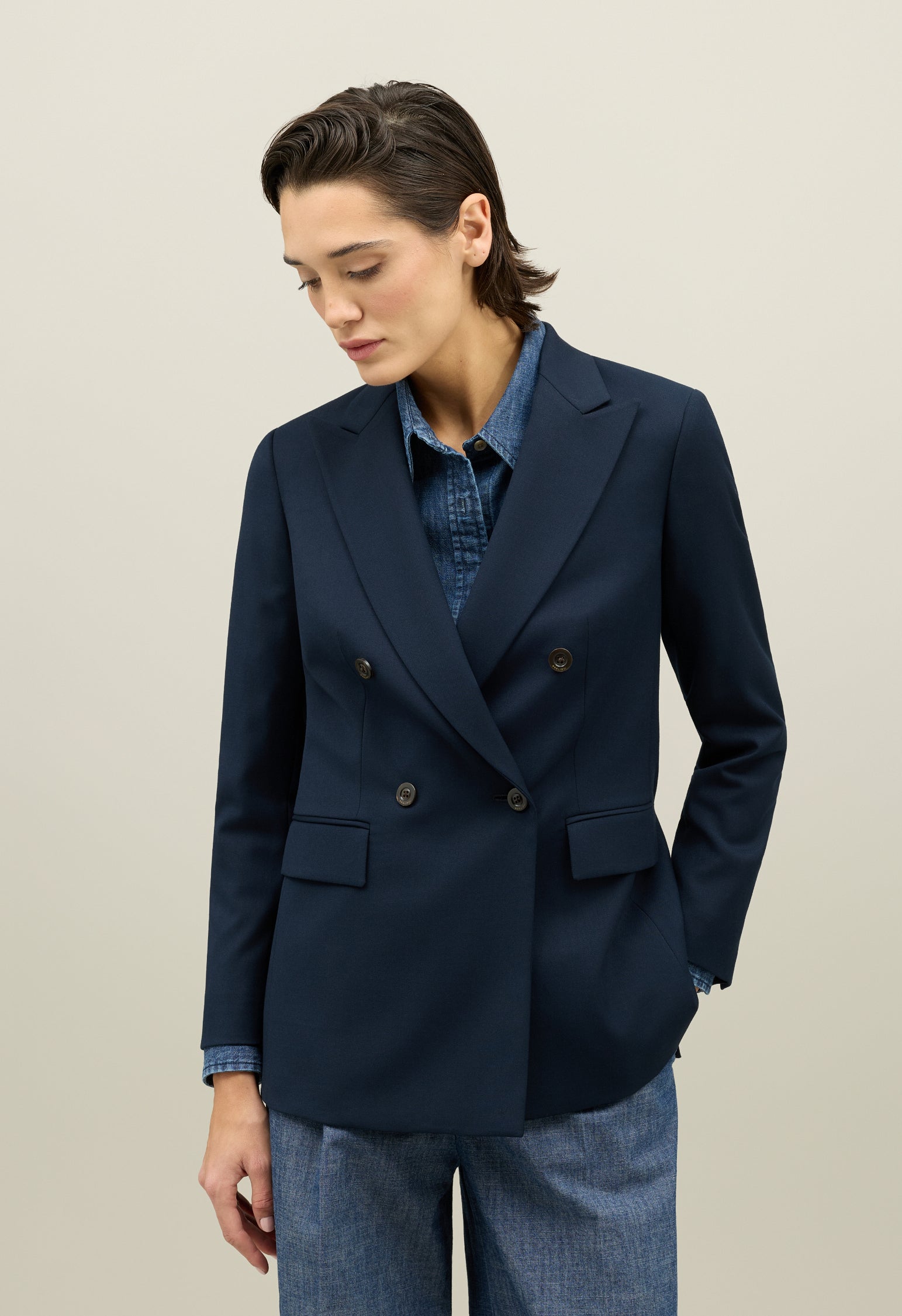 Blue Stretch gabardine Bianca Blazer 
