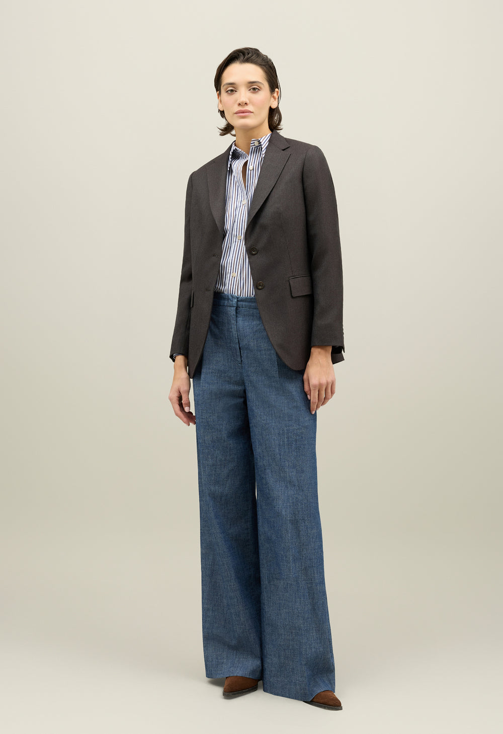 Brown Wool Hopsack Bianca Blazer