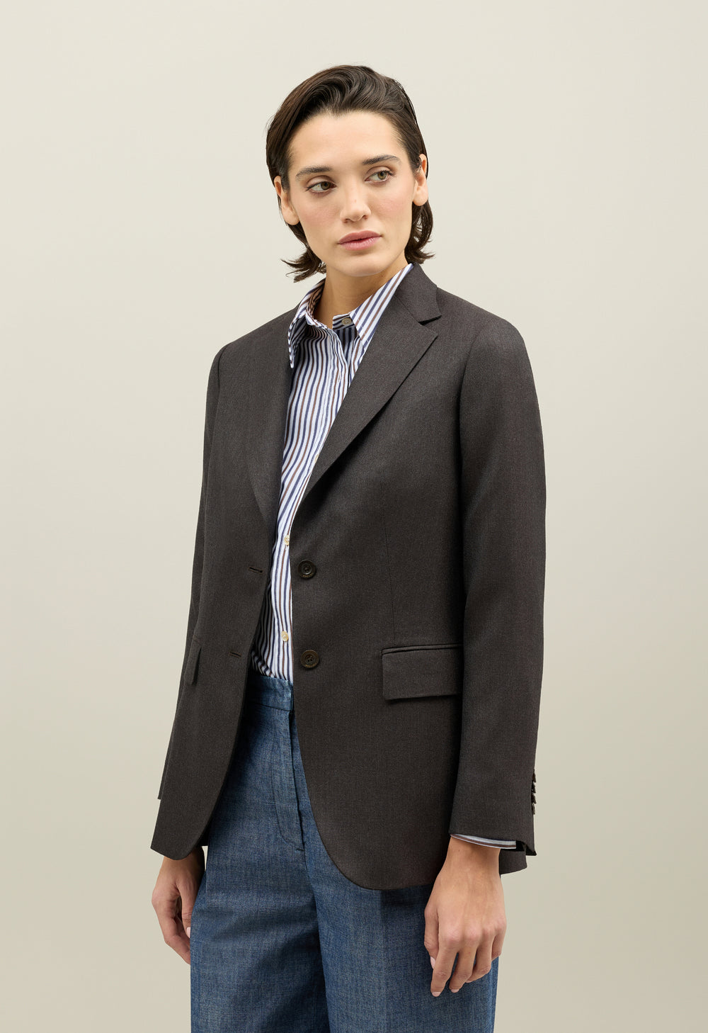 Brown Wool Hopsack Bianca Blazer