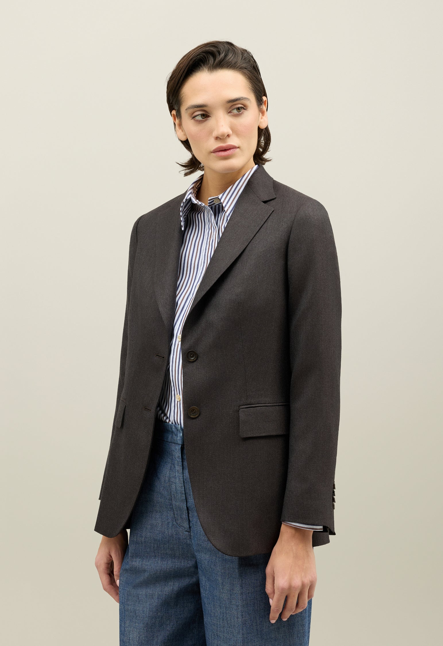 Brown Wool Hopsack Bianca Blazer