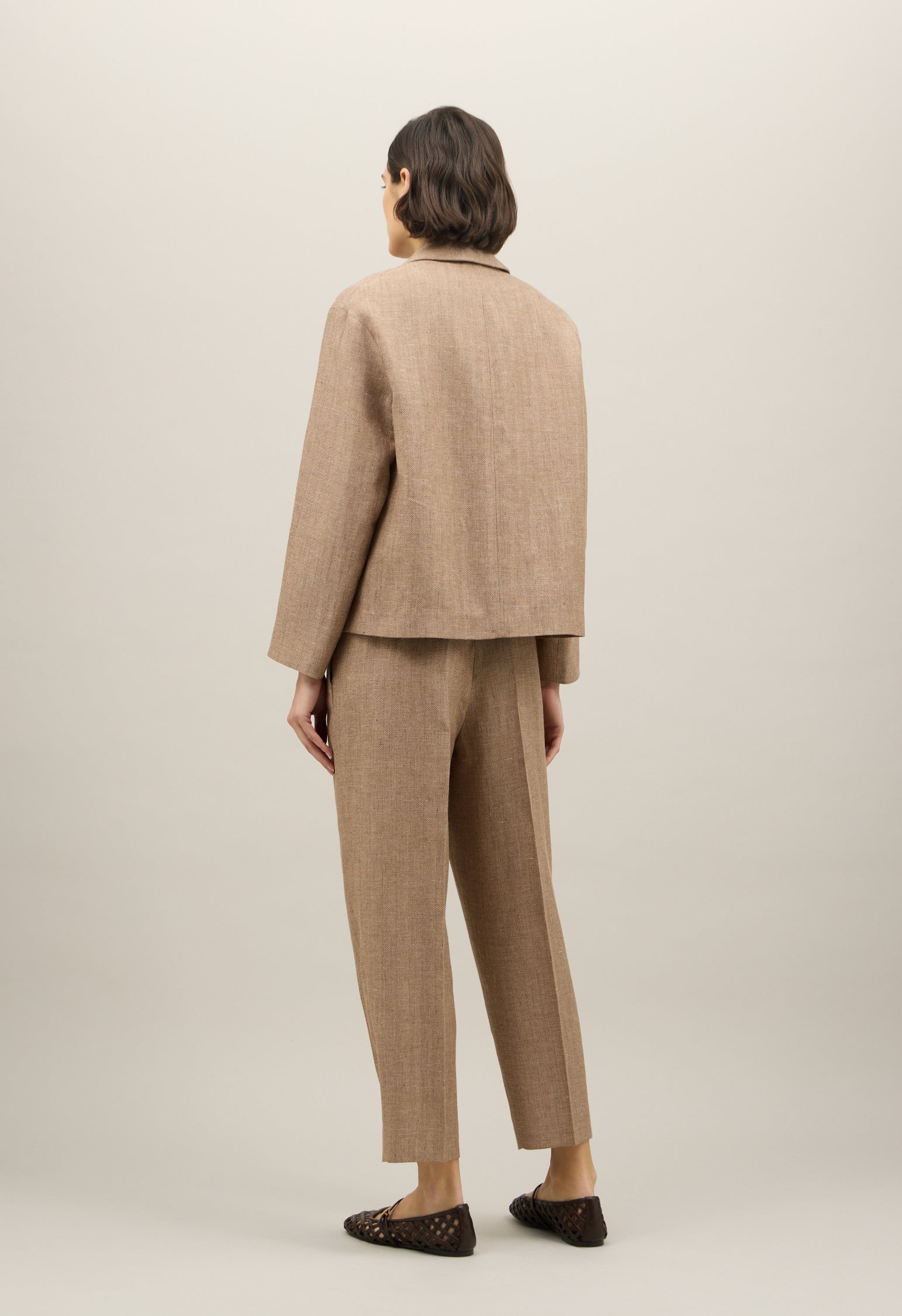 Brown Blended Linen herringbone Margot Blazer
