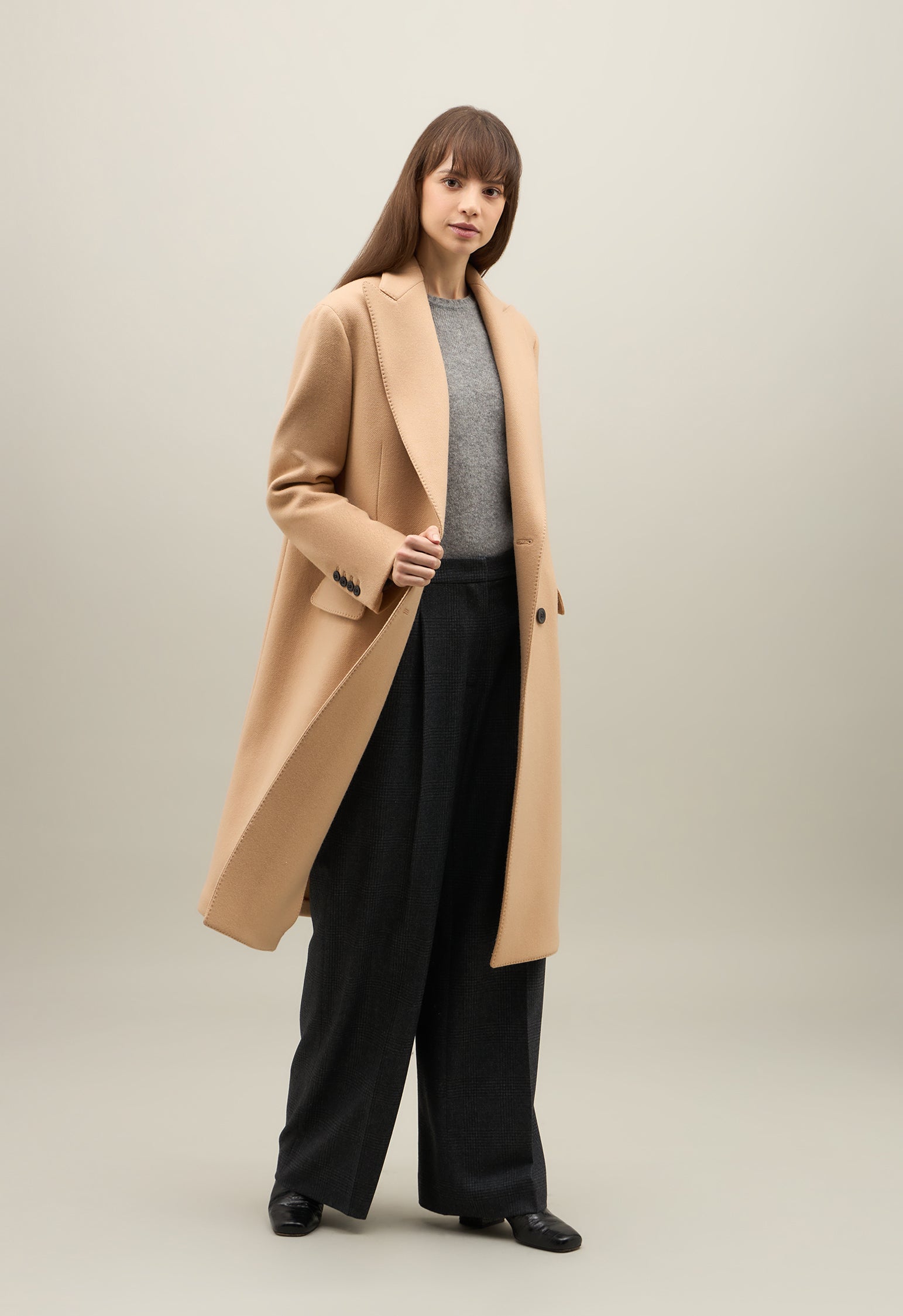 Beige Blended Wool double-breasted Coat