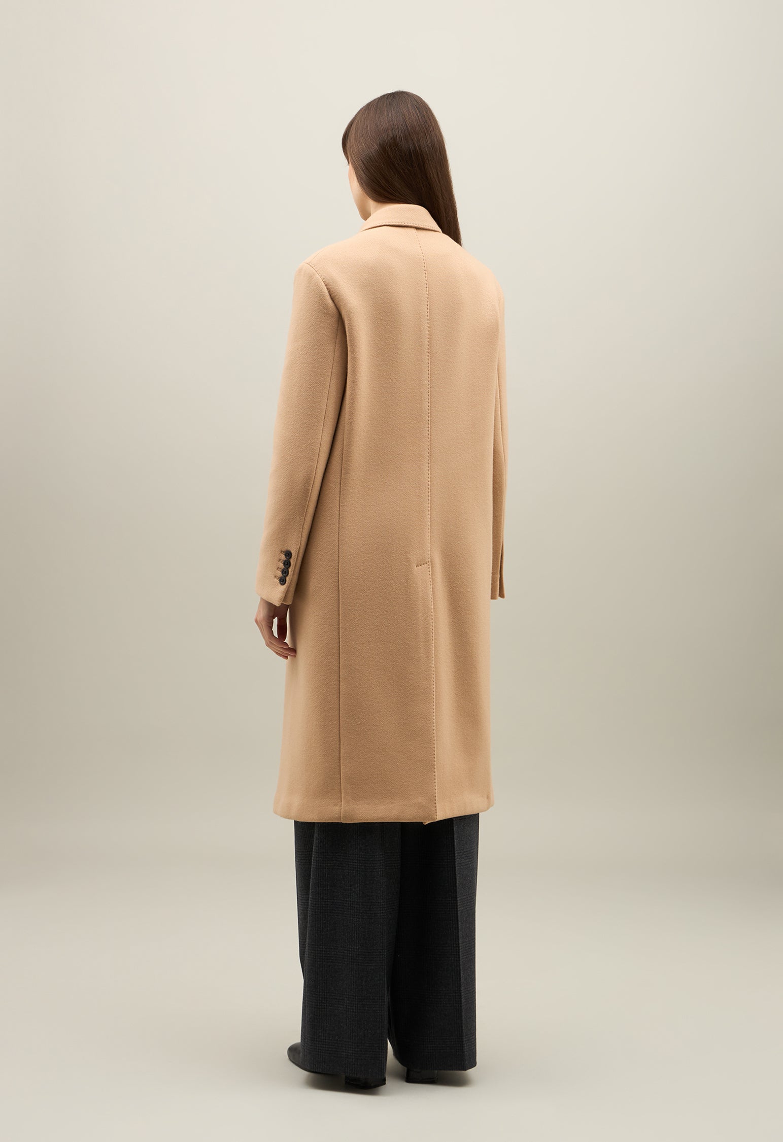 Beige Blended Wool double-breasted Coat