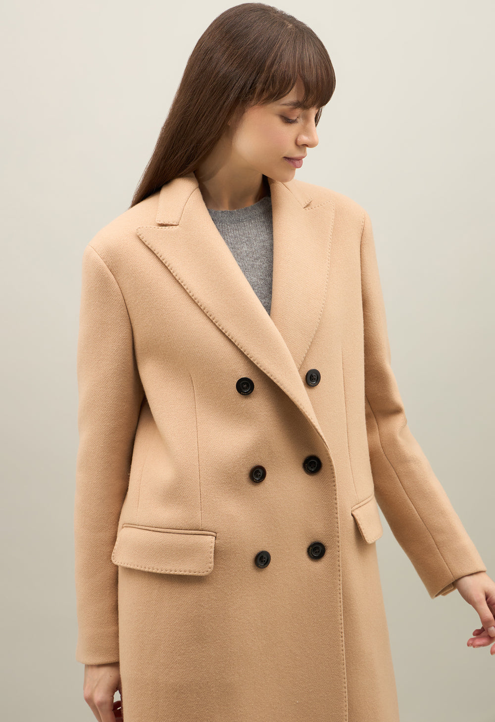 Beige Blended Wool double-breasted Coat