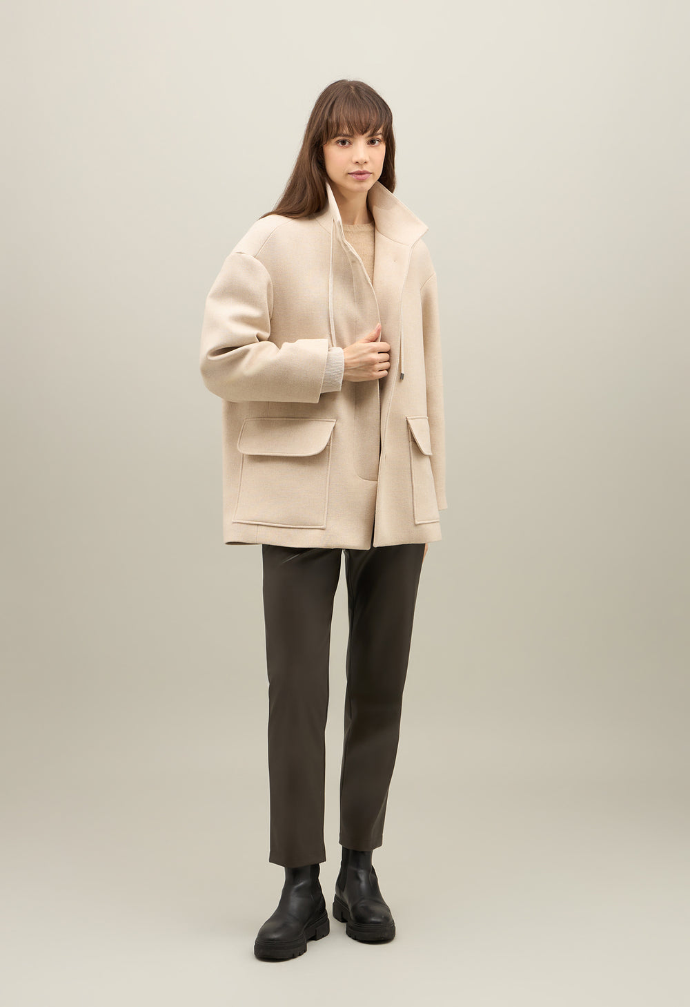 Light Beige Blended Wool Caban