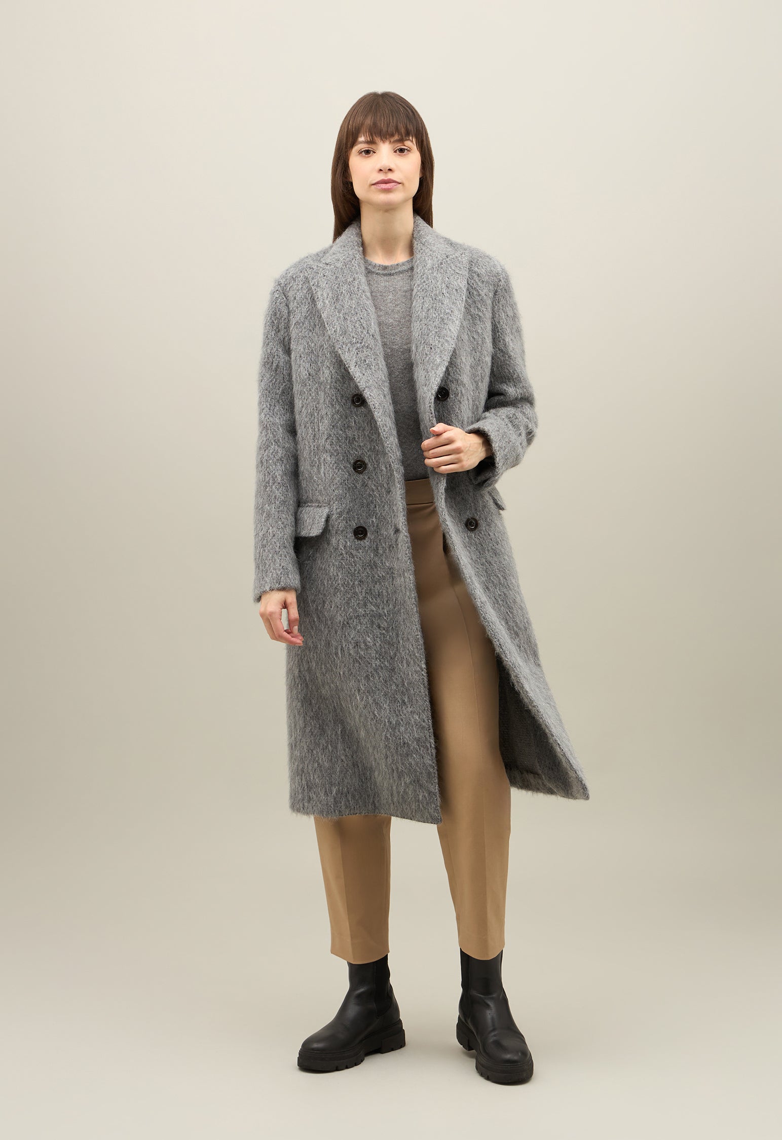 Grey Blended Alpaca double-breasted Coat
