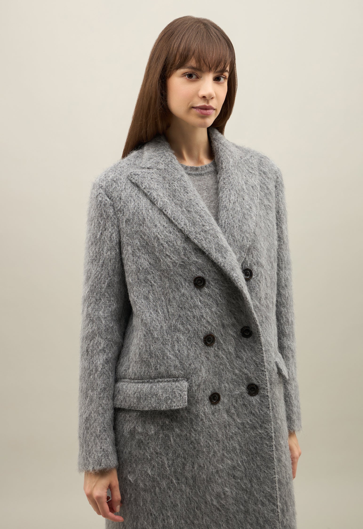 Grey Blended Alpaca double-breasted Coat
