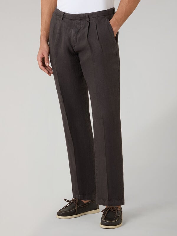 Boglioli Garment Dyed Linen Napoli Trousers Brown 89952QSB5752001080480