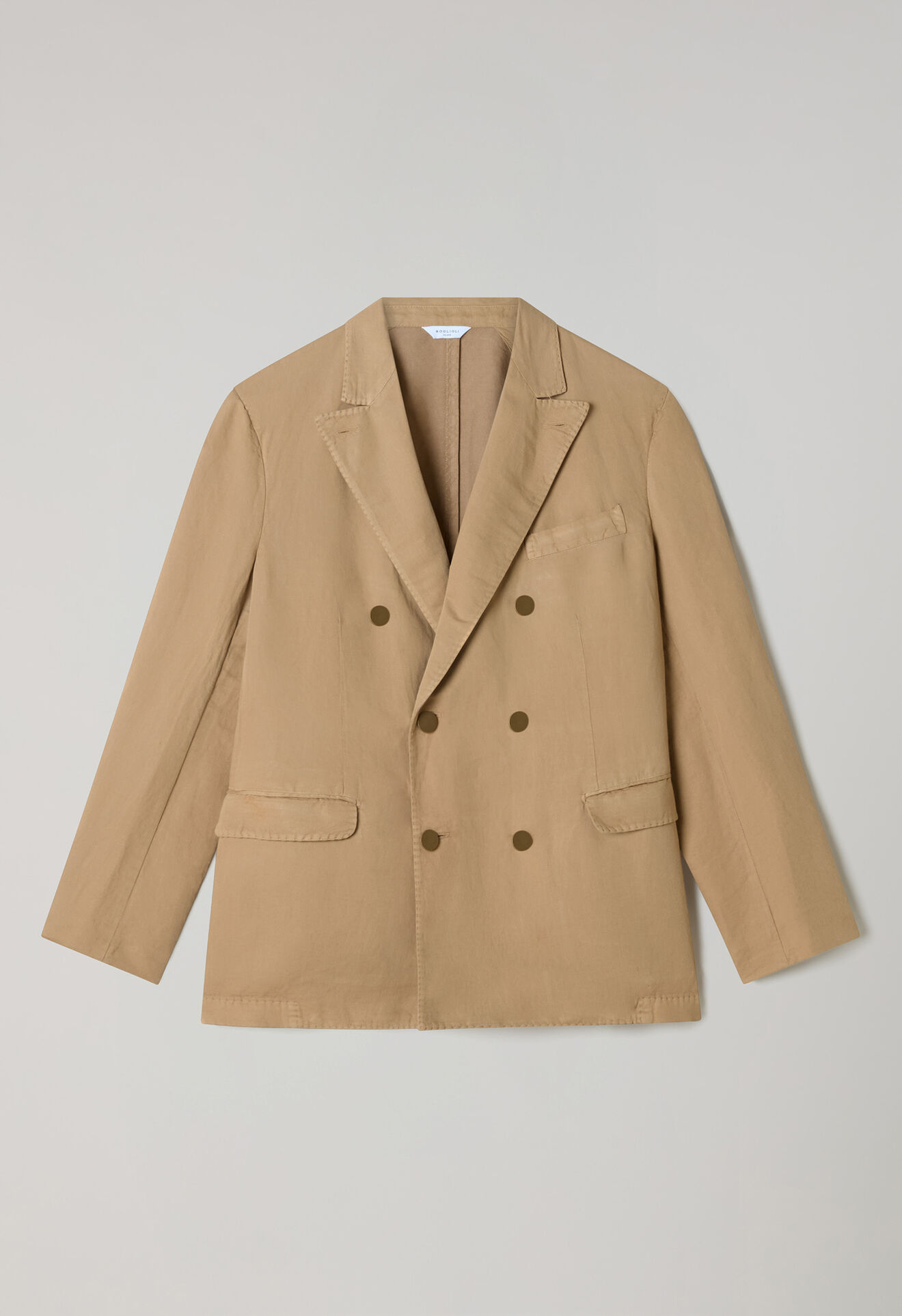 Boglioli Garment Dyed Cotton Linen Satin double-breasted Dover Suit Camel X42H2QSA0444001236R0316