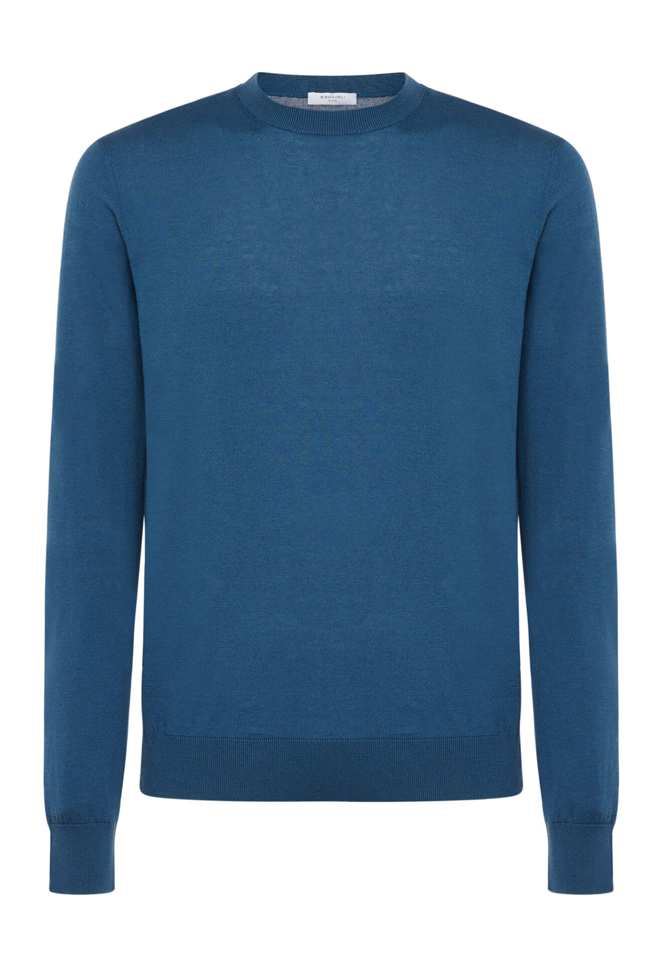 Blue cotton, cashmere and silk crewneck sweater in Dark sky blue: Luxury Italian Knitwear Men | Boglioli®