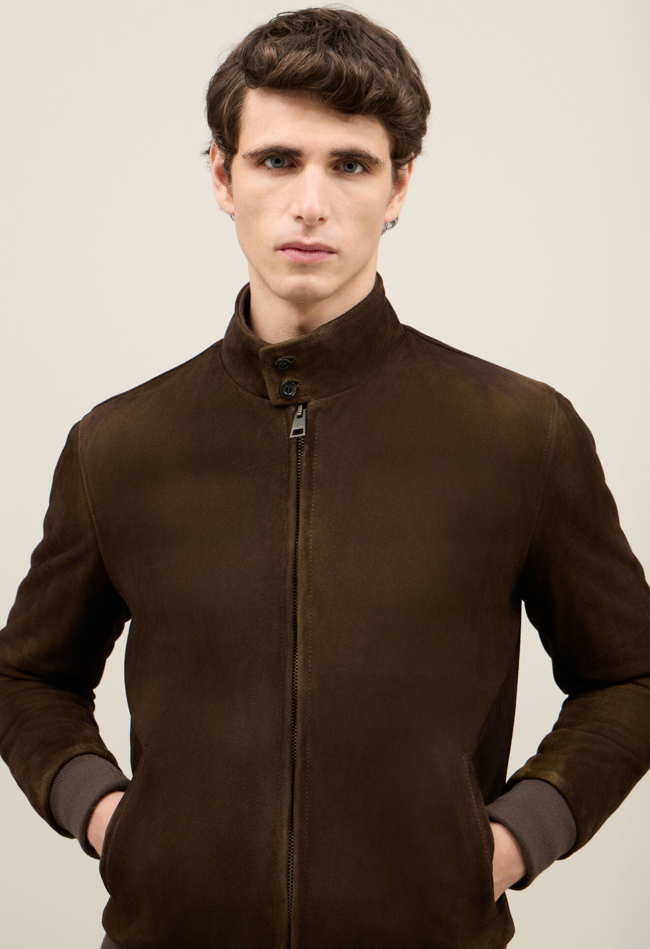 Boglioli Wattierte Bomberjacke aus Veloursleder Braun OCP507FB5901001800570