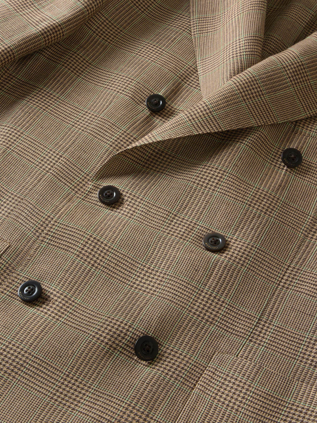 Boglioli Linen Prince of Wales double-breasted K-Jacket Wheat/Pattern N4302ESB602200150R0330