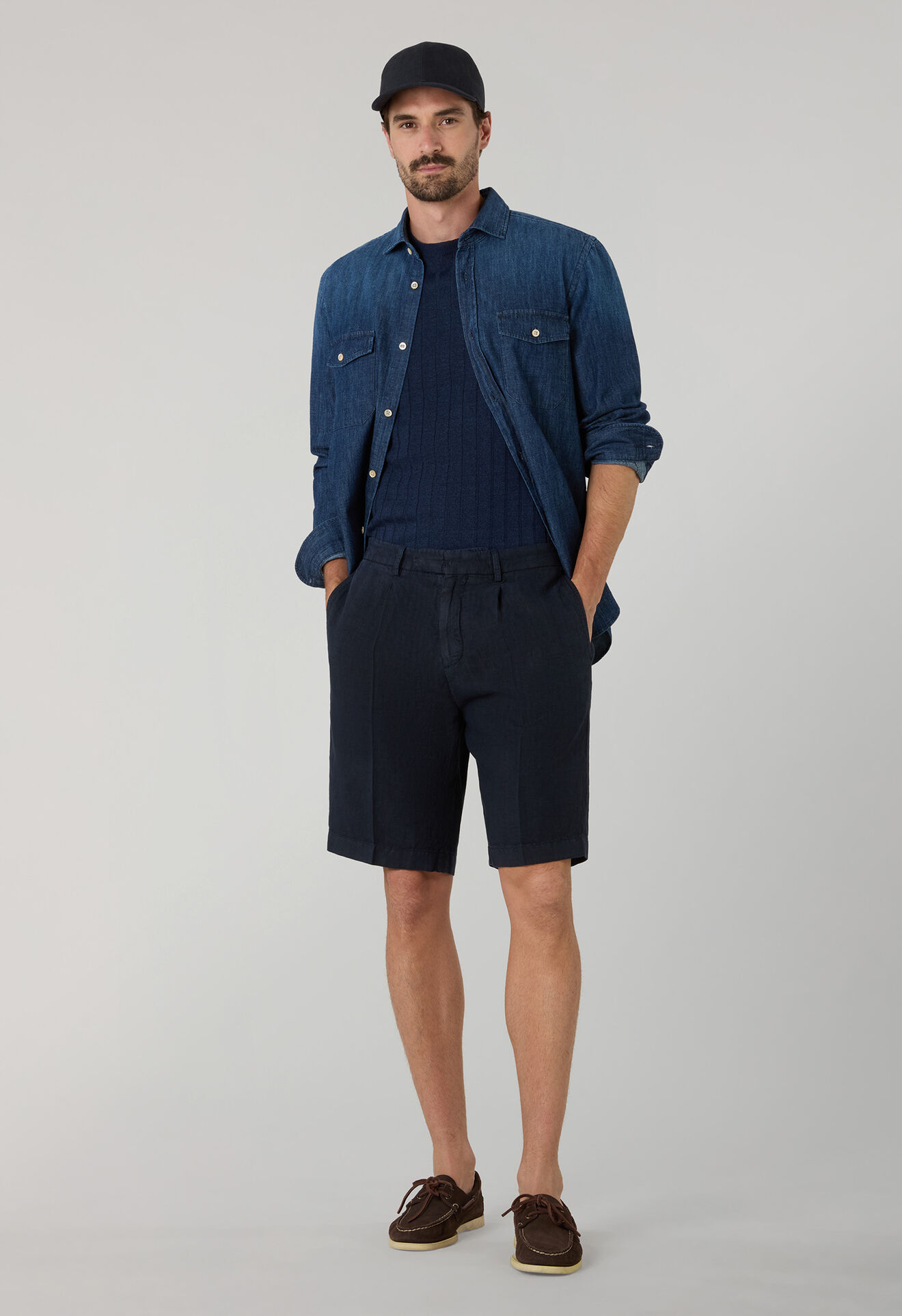 Boglioli Garment Dyed Linen Bermuda Blue 89956QSB5752001080784