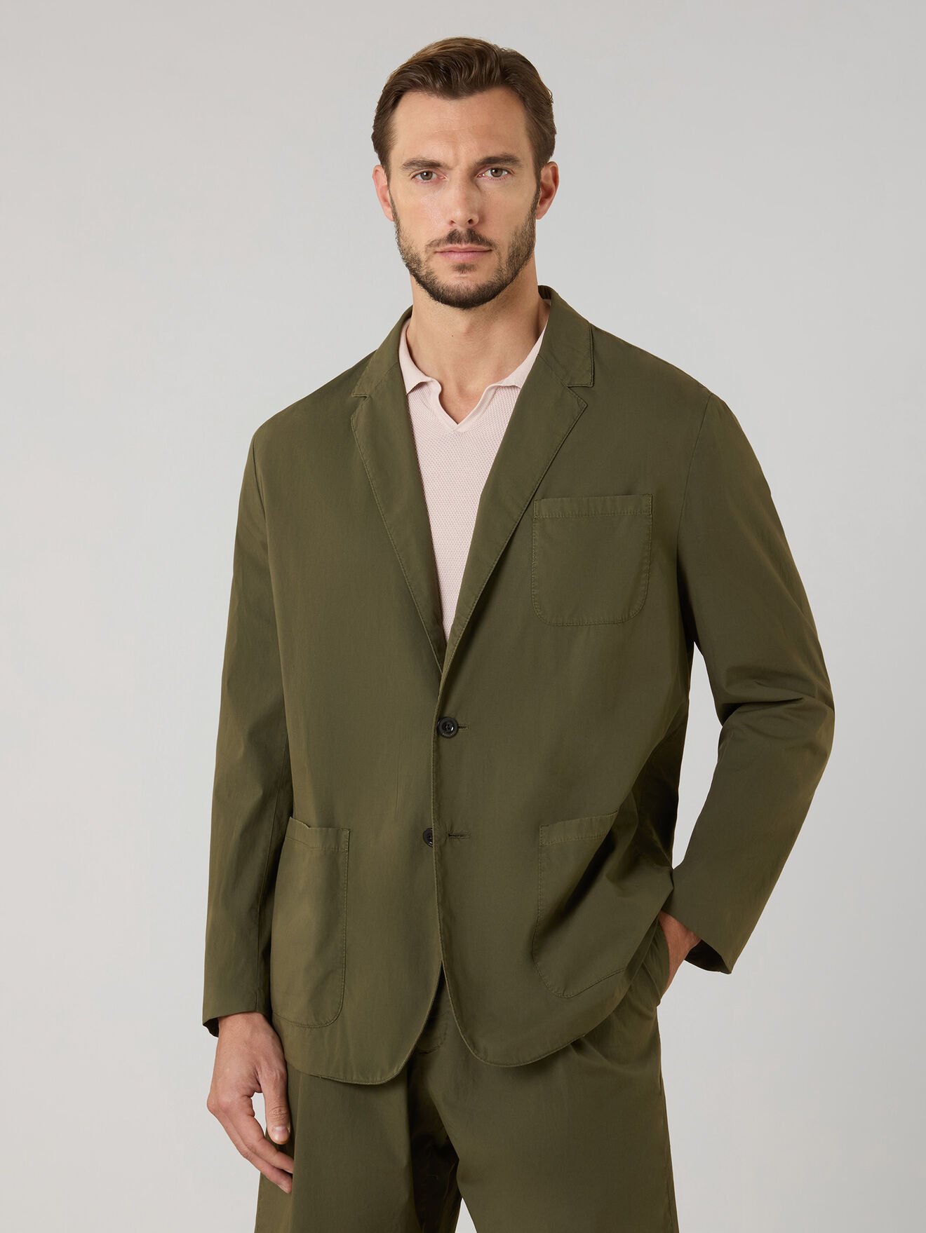 Boglioli Garment Dyed Popeline Papier Khaki Bermuda Suits Green 636I1QSB6418001096R0565