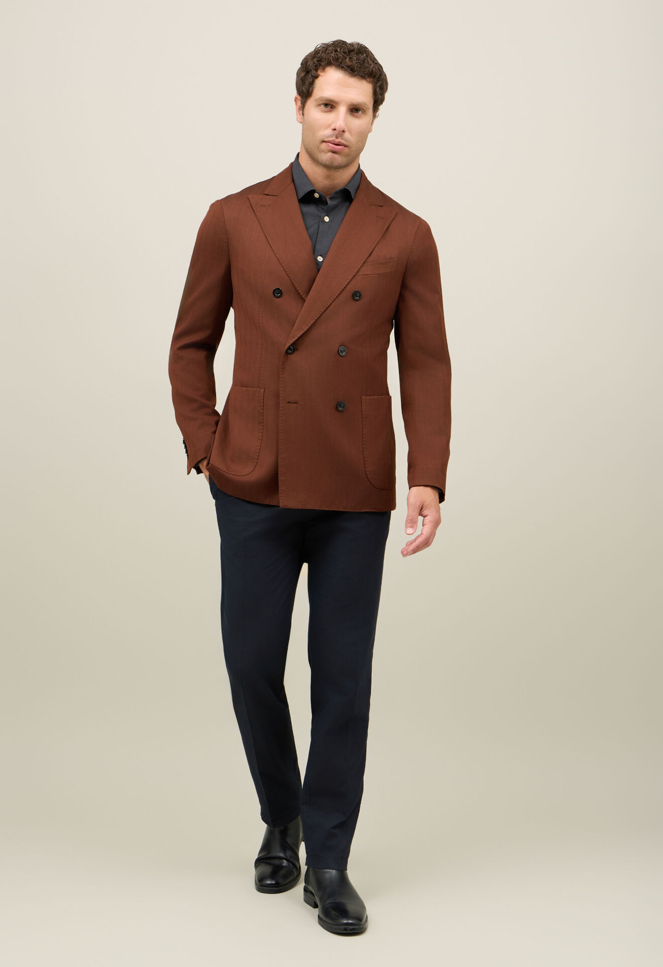 Boglioli Stretch Wool Herringbone double-breasted K-Jacket Rusty N4302JFB540100138R0442